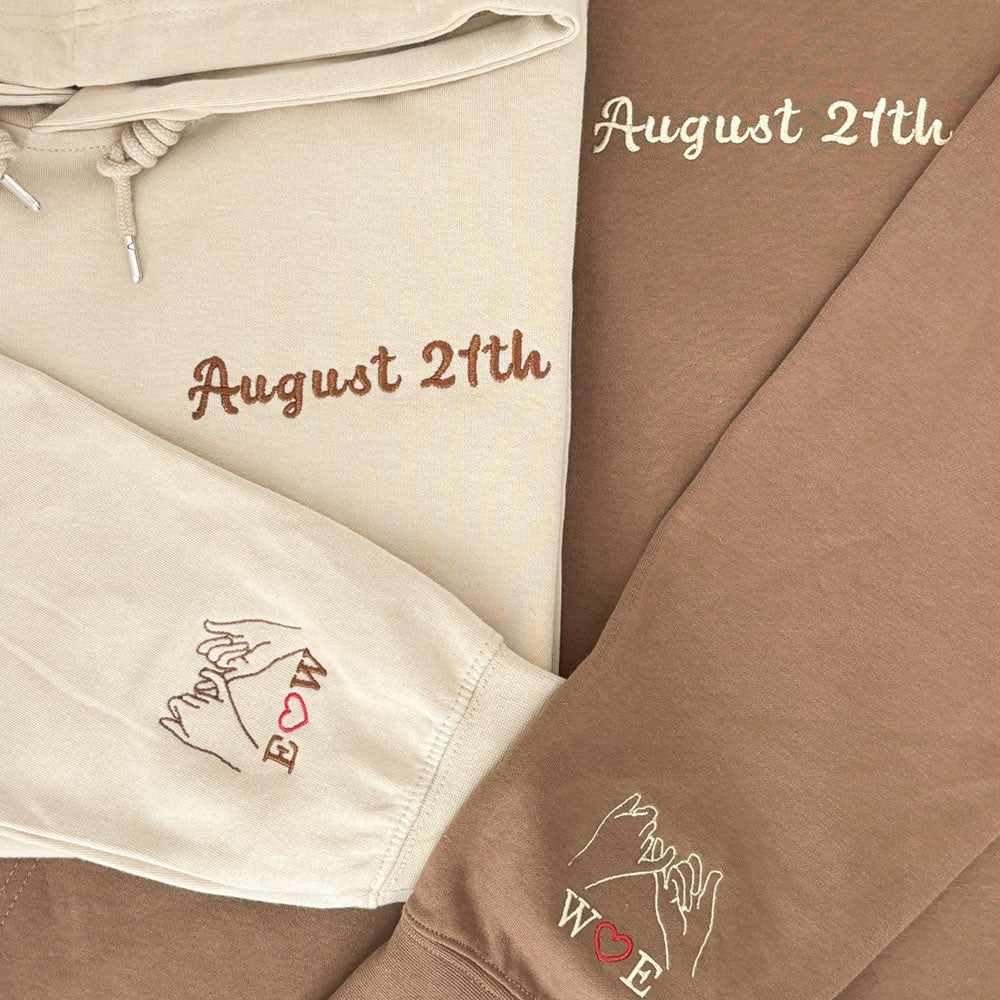 Embroidered Pinky Promise Couple Matching Hoodies Sweatshirt with Initial on Sleeve