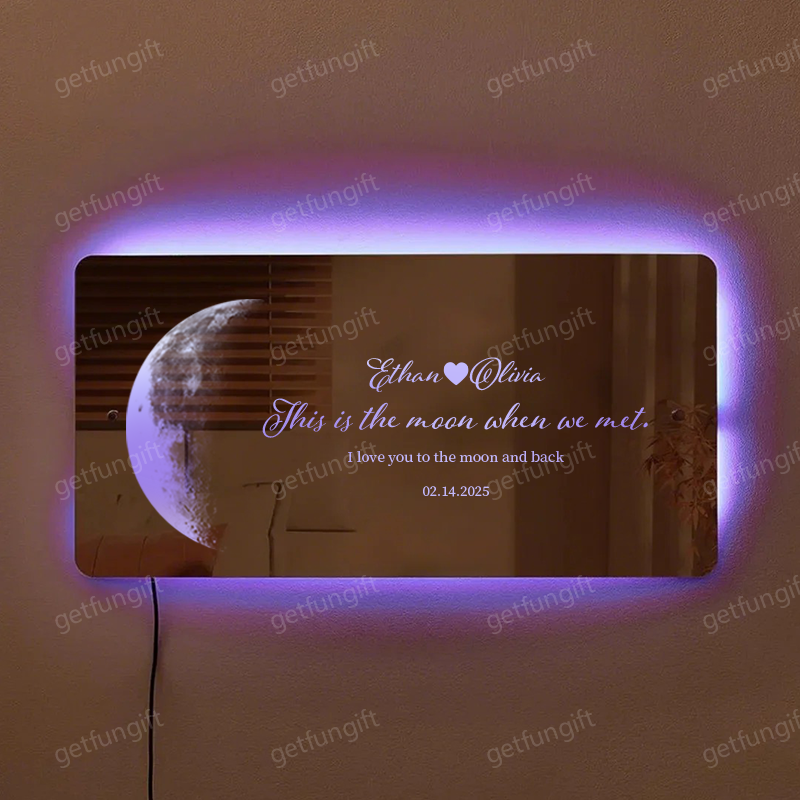 🌕Custom Anniversary Moon Phase Mirror Light - Romantic Valentine's Day Gift