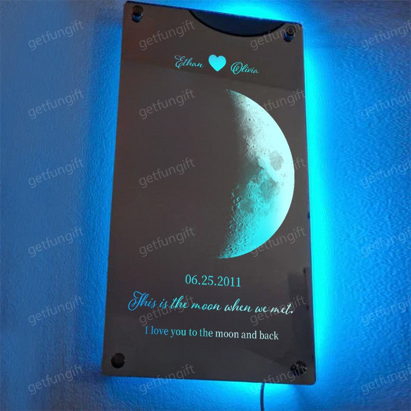 šCustom Couple Anniversary Moon Phase Mirror Light - Romantic Valentine's Day Gift