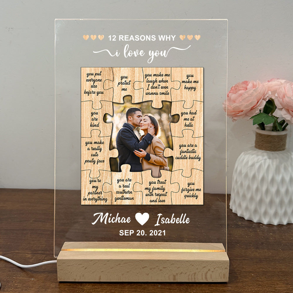 50%OFF⭐️12 Reasons Why I Love You Puzzle Custom Photo LED Acrylic Night Light