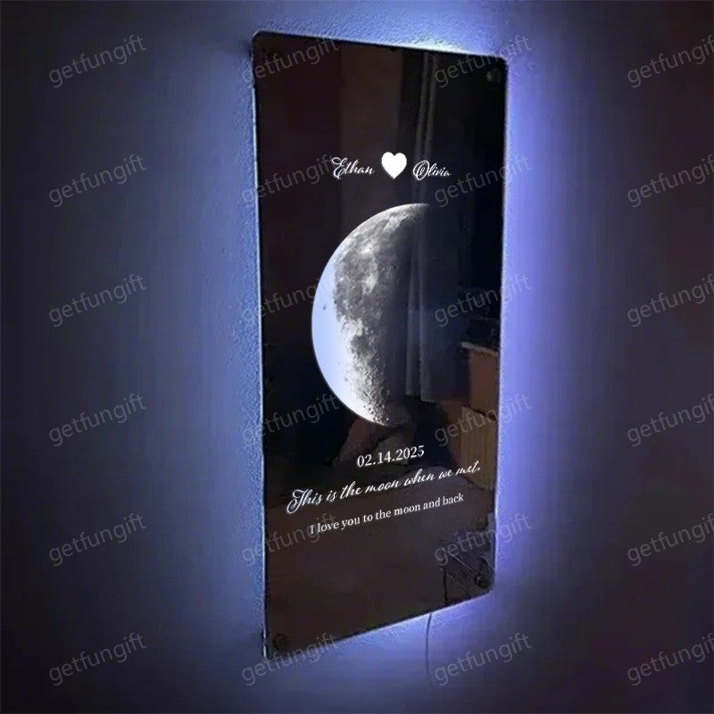šCustom Couple Anniversary Moon Phase Mirror Light - Romantic Valentine's Day Gift