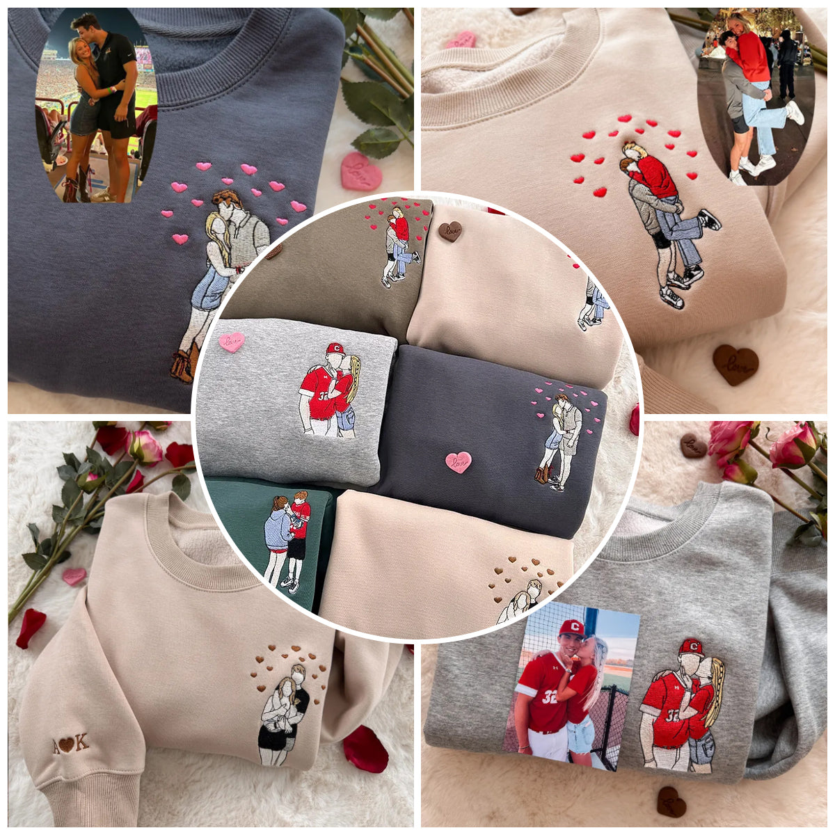 Custom Embroidered Portrait Sweatshirt from Photo For Couple ,Valentine’s Day Gift