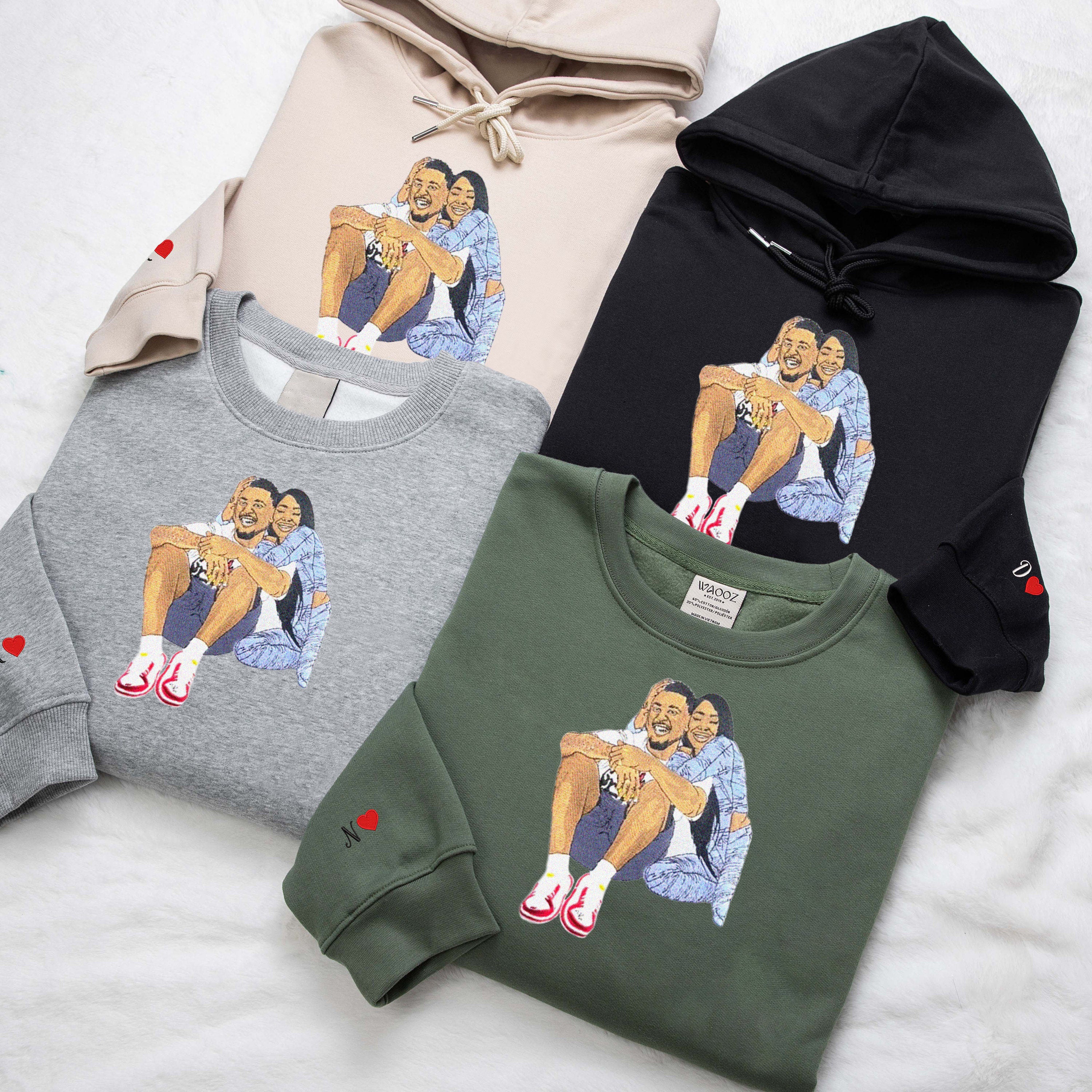 Custom Couple Full Color Embroidered Sweatshirt - ๐ Best Gifts to Lover ๐