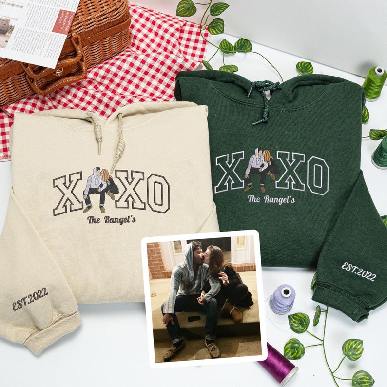 Custom Couple Portrait Embroidered XOXO Sweatshirt