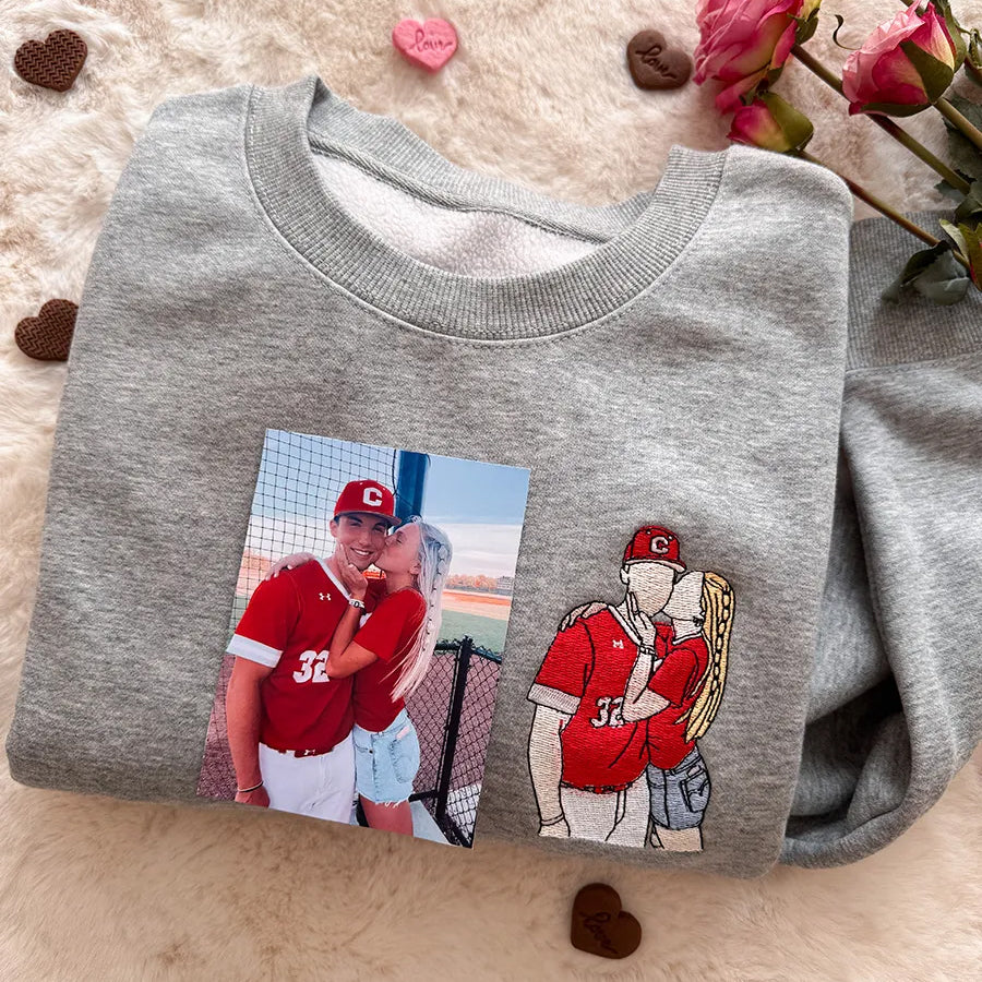 Custom Embroidered Portrait Sweatshirt from Photo For Couple ,Valentine’s Day Gift