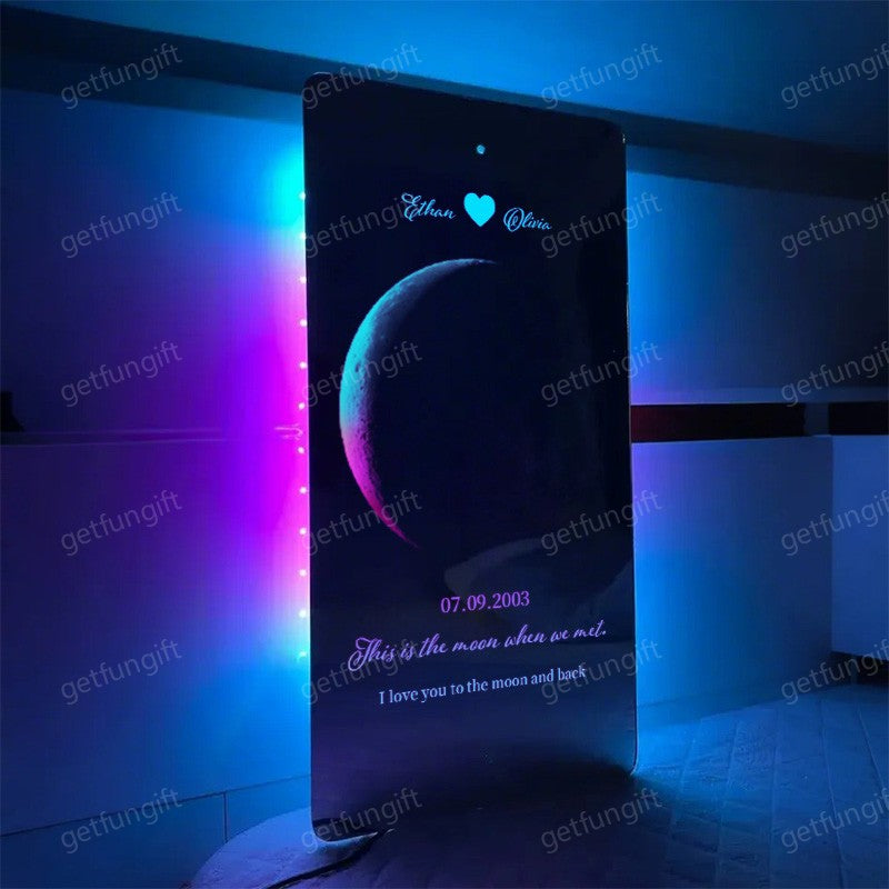 šCustom Couple Anniversary Moon Phase Mirror Light - Romantic Valentine's Day Gift
