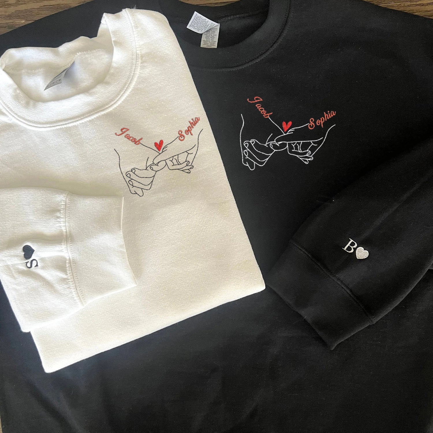Hand in Hand Embroidered Couple Sweatshirts with Personalized Partner Names