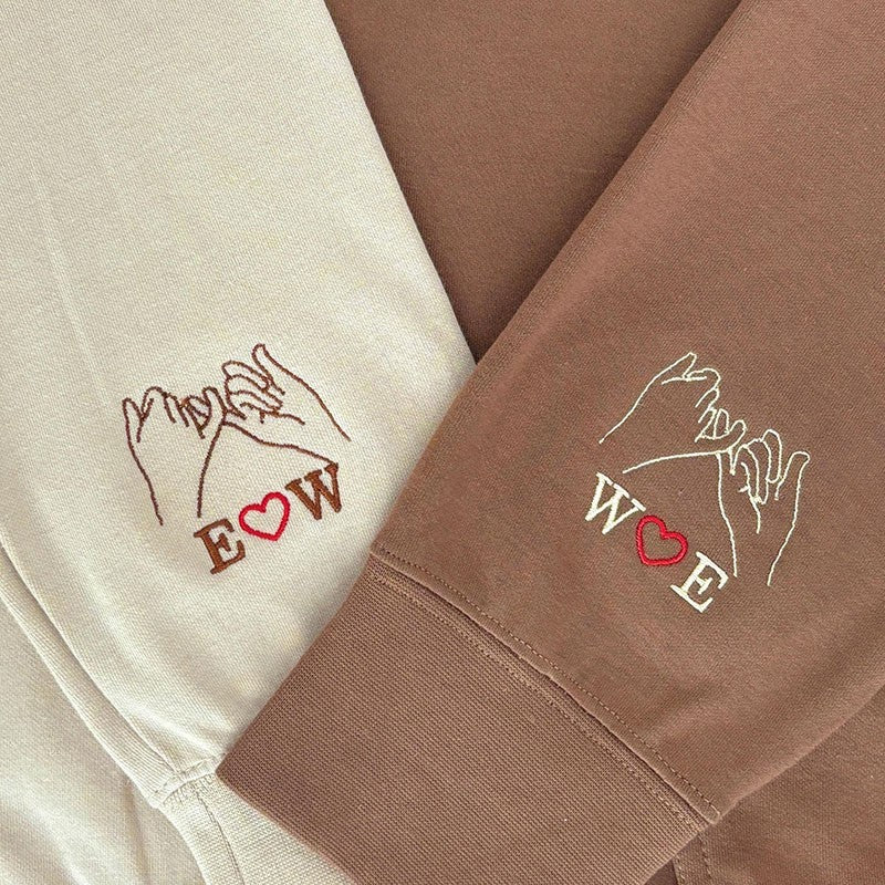Embroidered Pinky Promise Couple Matching Hoodies Sweatshirt with Initial on Sleeve
