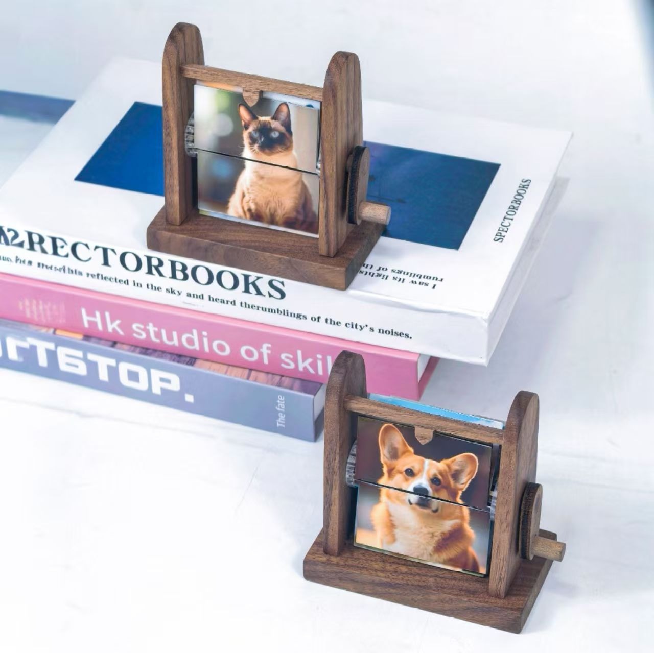 Custom-made Wooden Flip-top Photo Album Box With Crank Handle