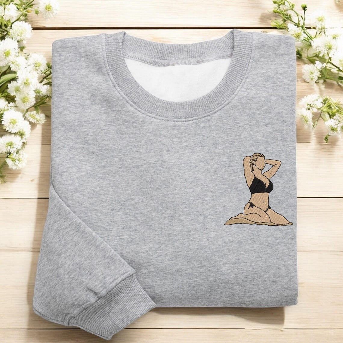 Embroidered Spicy Hoodie Line Art Photo Crewneck Valentine Gift for Him