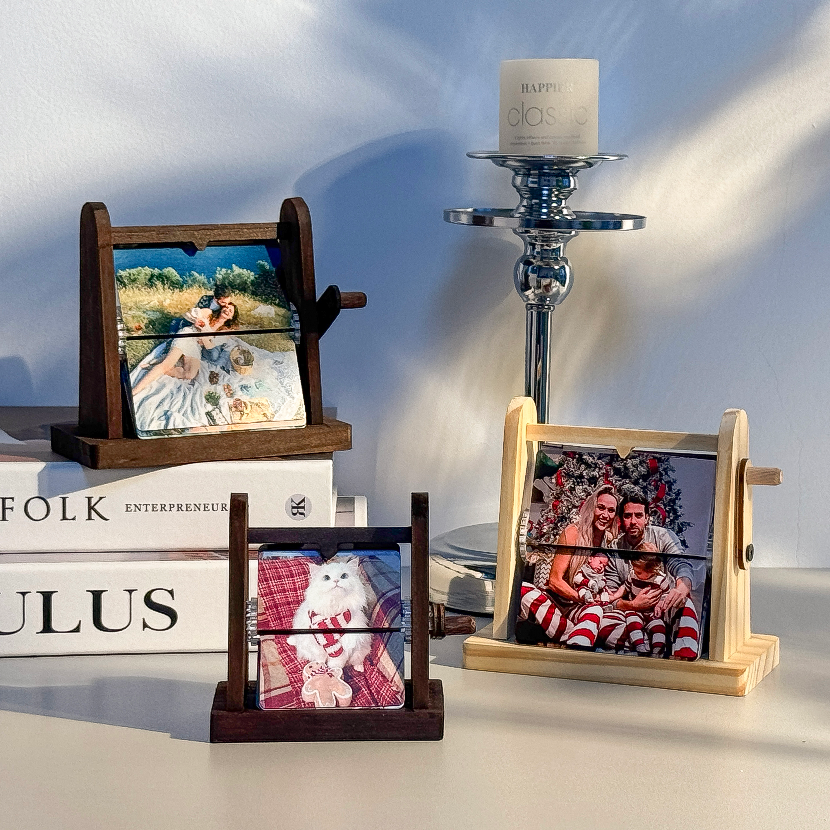 Custom-made Wooden Flip-top Photo Album Box With Crank Handle