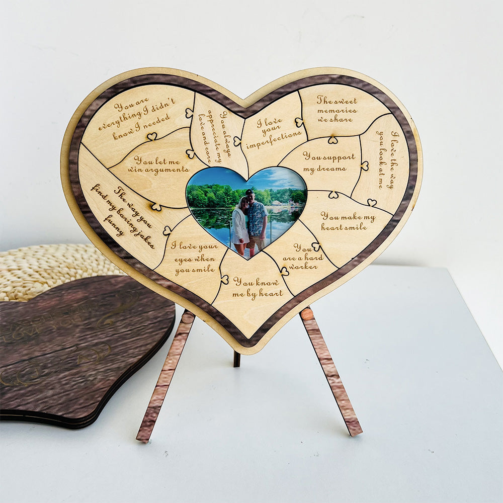 50%OFF⭐️12 Reasons Why I Love You Unique Puzzle Custom Photo Wooden Frame Gift