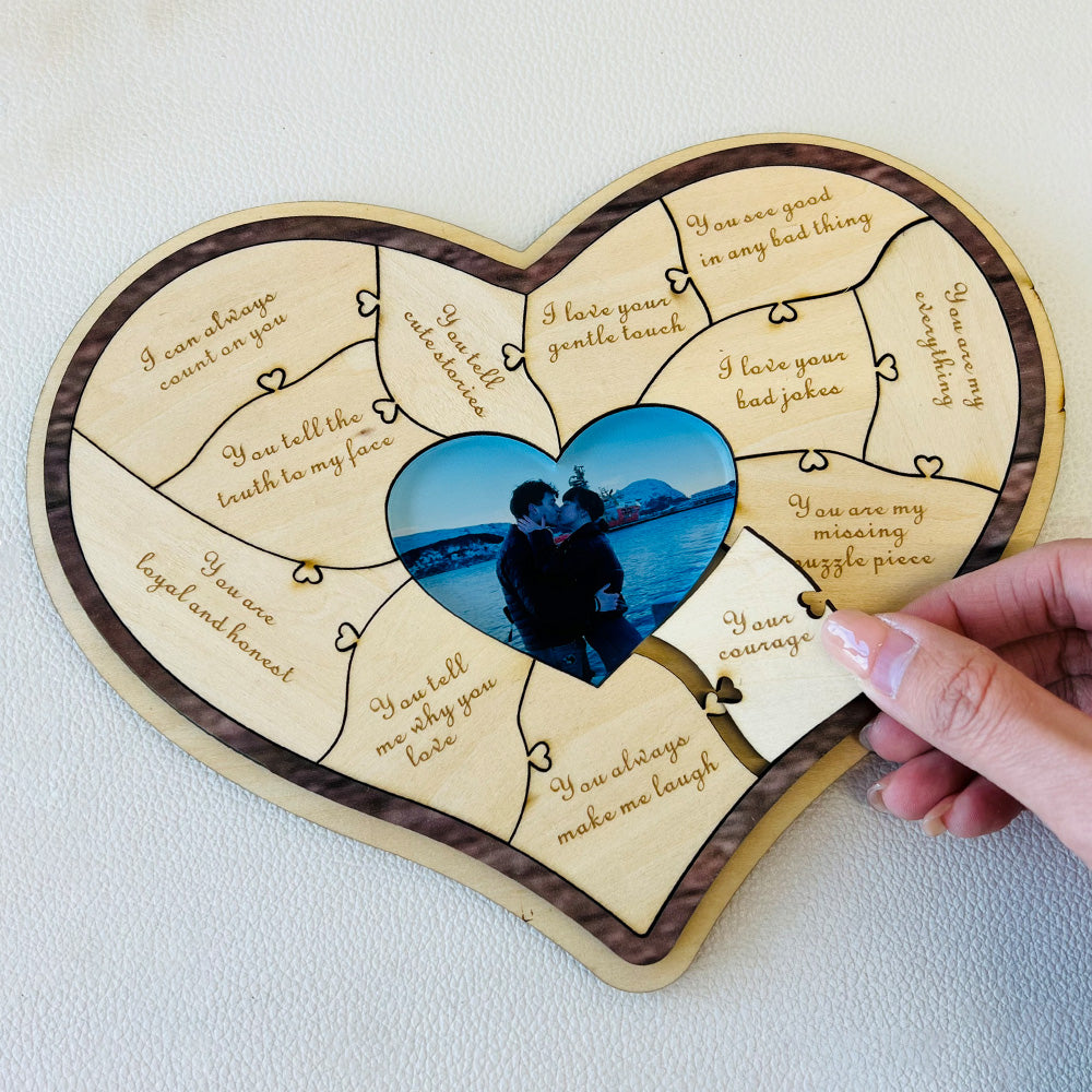50%OFF⭐️12 Reasons Why I Love You Unique Puzzle Custom Photo Wooden Frame Gift