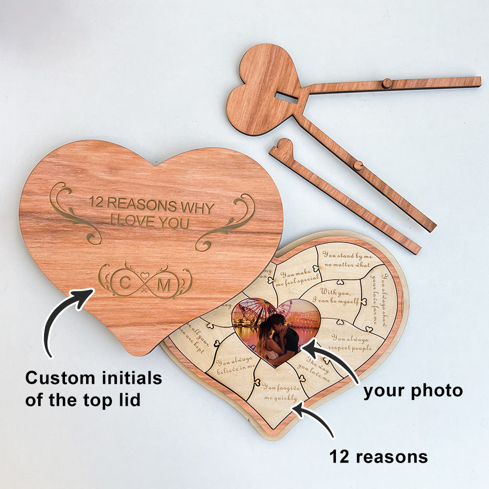 50%OFF⭐️12 Reasons Why I Love You Unique Puzzle Custom Photo Wooden Frame Gift