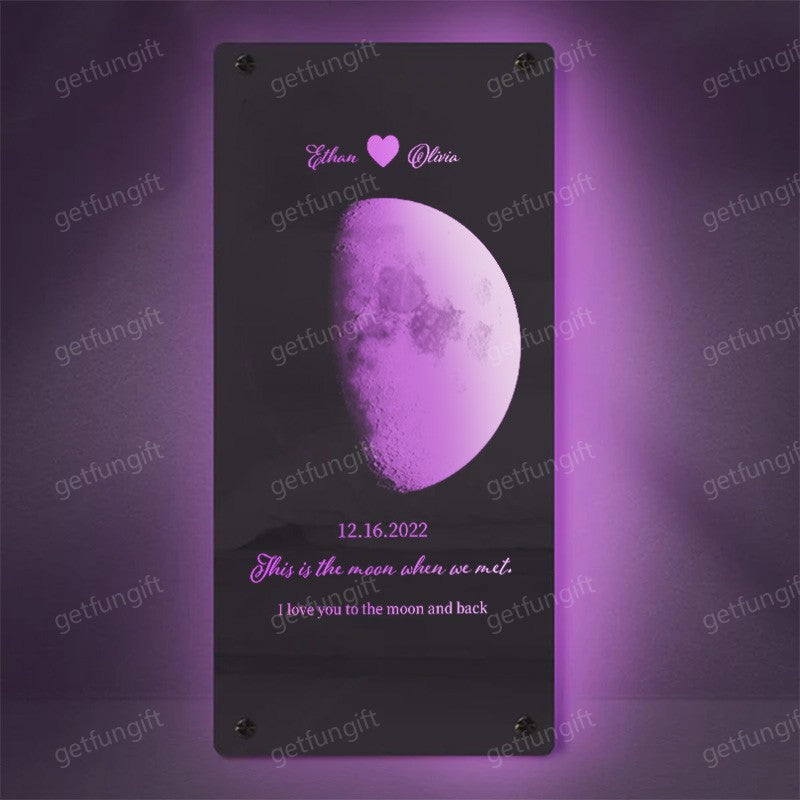 šCustom Couple Anniversary Moon Phase Mirror Light - Romantic Valentine's Day Gift