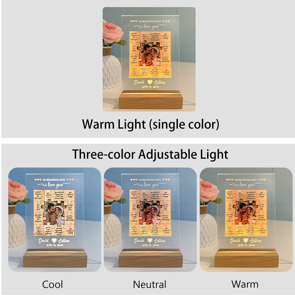 50%OFF⭐️12 Reasons Why I Love You Puzzle Custom Photo LED Acrylic Night Light