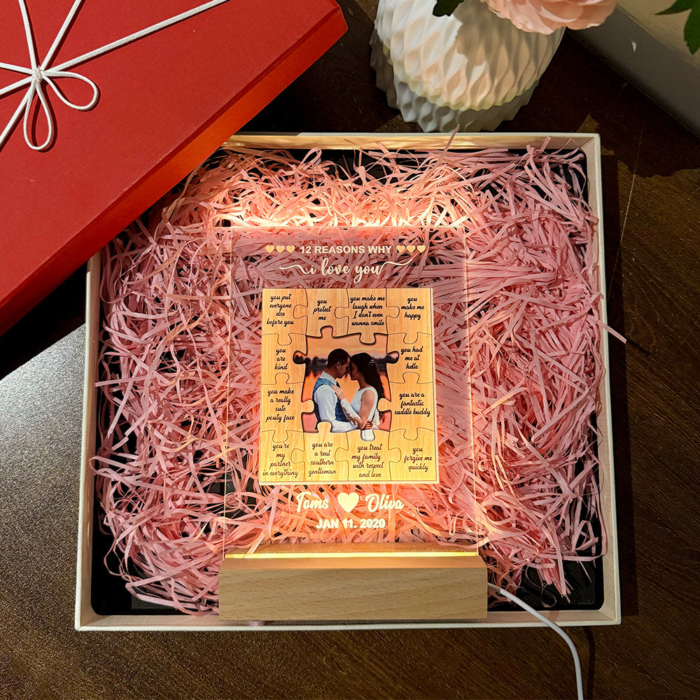 50%OFF⭐️12 Reasons Why I Love You Puzzle Custom Photo LED Acrylic Night Light