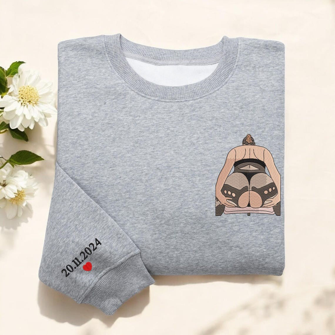 Embroidered Spicy Hoodie Line Art Photo Crewneck Valentine Gift for Him