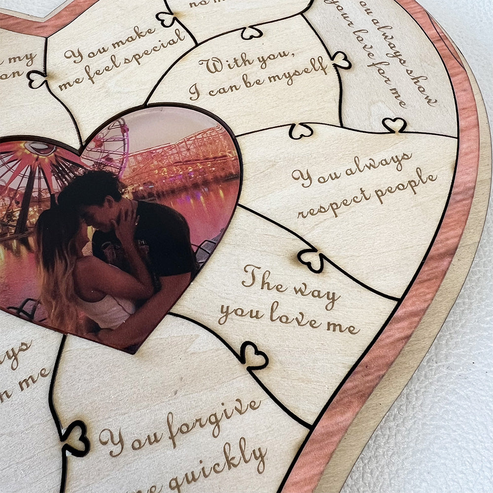 50%OFF⭐️12 Reasons Why I Love You Unique Puzzle Custom Photo Wooden Frame Gift