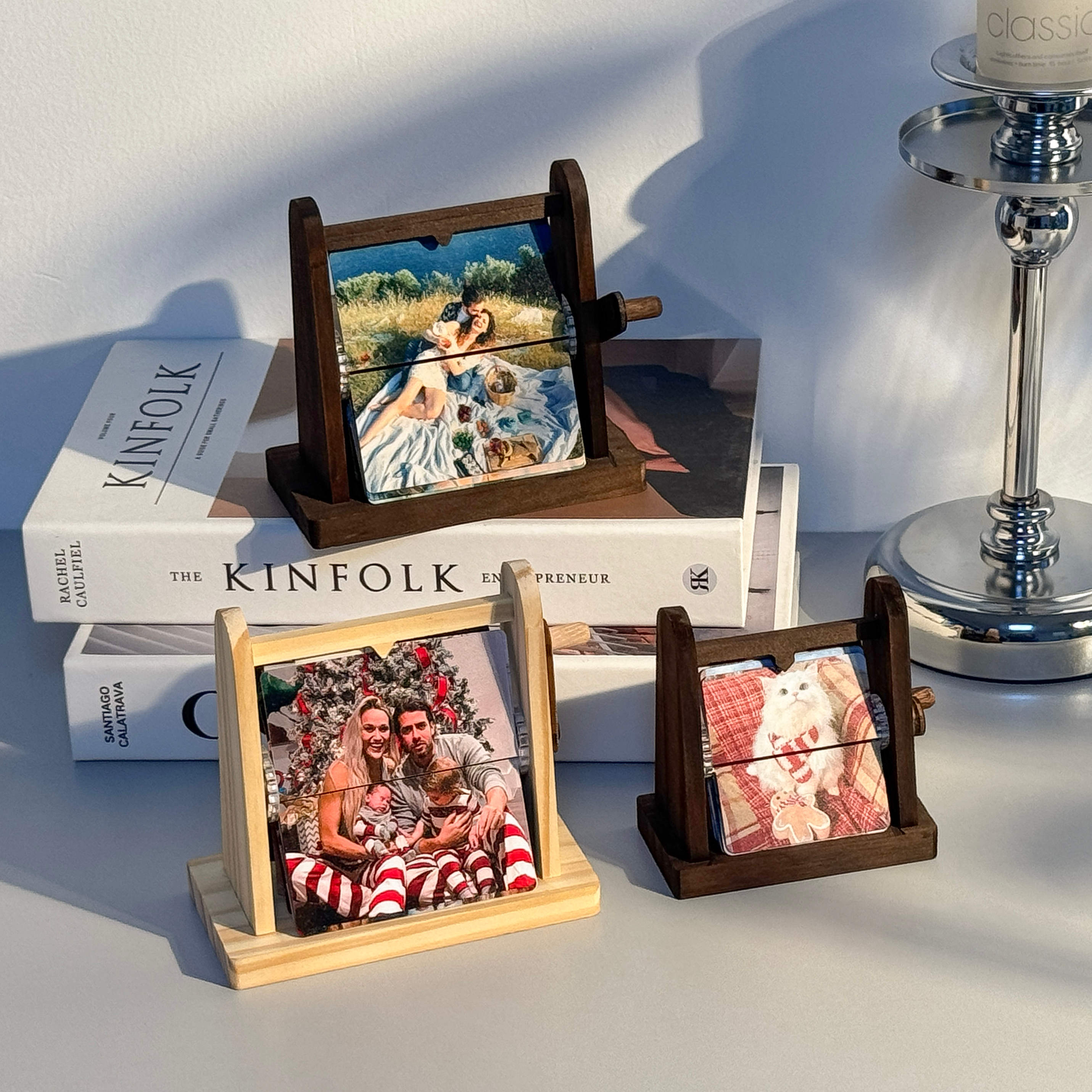 Custom-made Wooden Flip-top Photo Album Box With Crank Handle