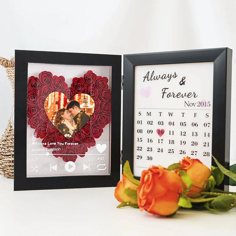 Personalized Flower Shadow Box Custom Heart Photo Love Song with Calendar