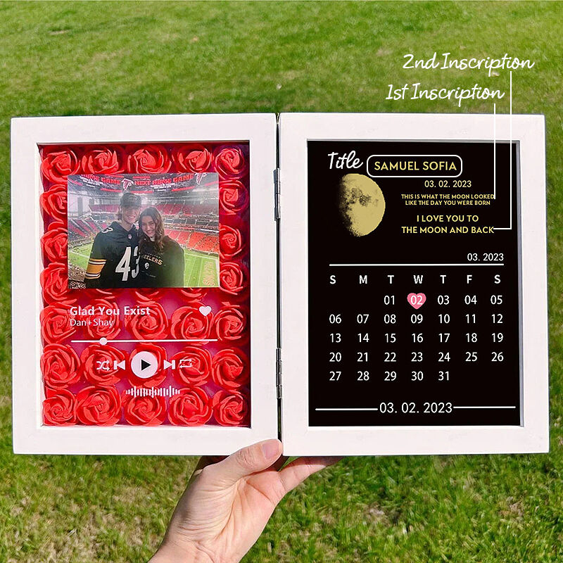 Custom Photo Flower Shadow Box Love Song with Moon Phase Calendar