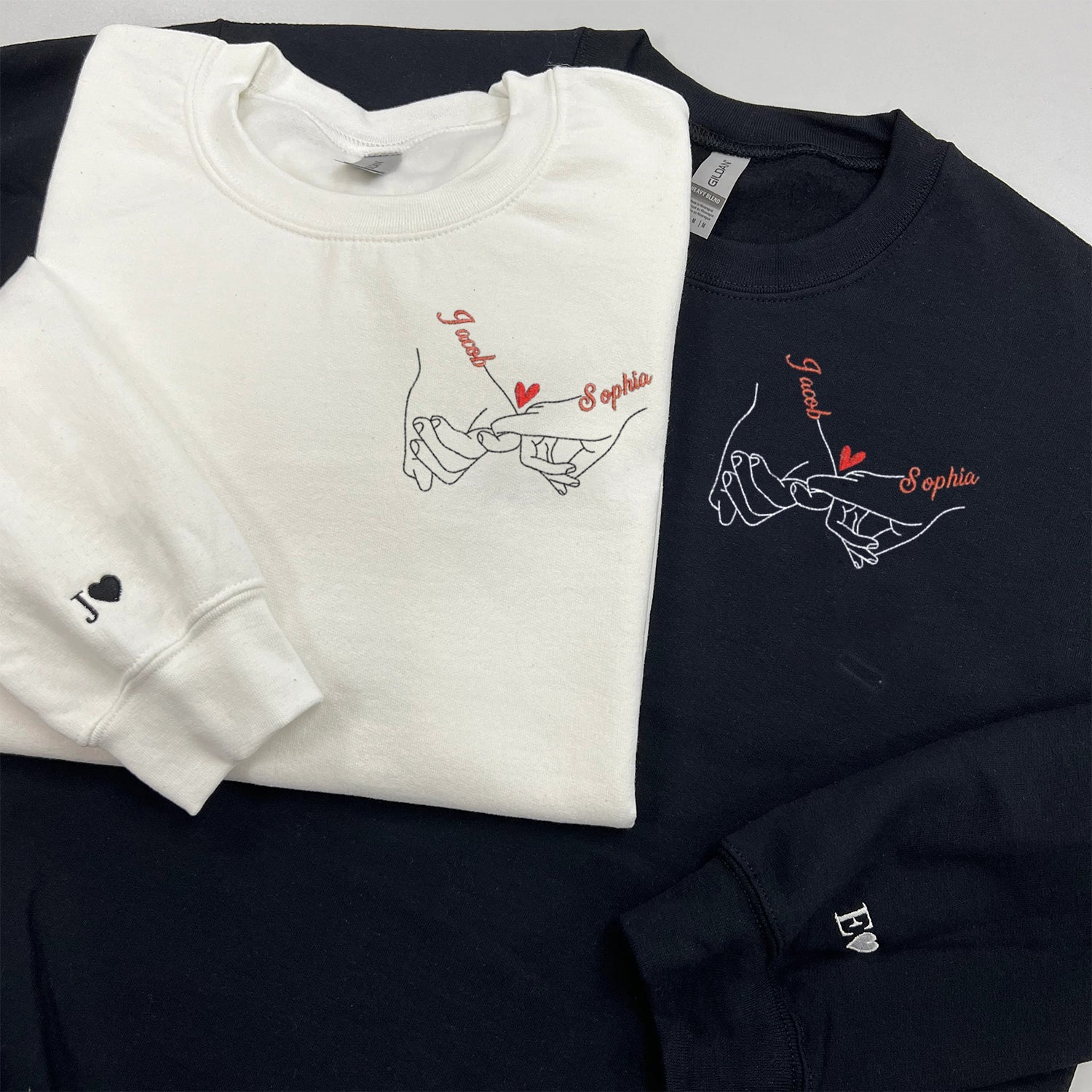 Hand in Hand Embroidered Couple Sweatshirts with Personalized Partner Names