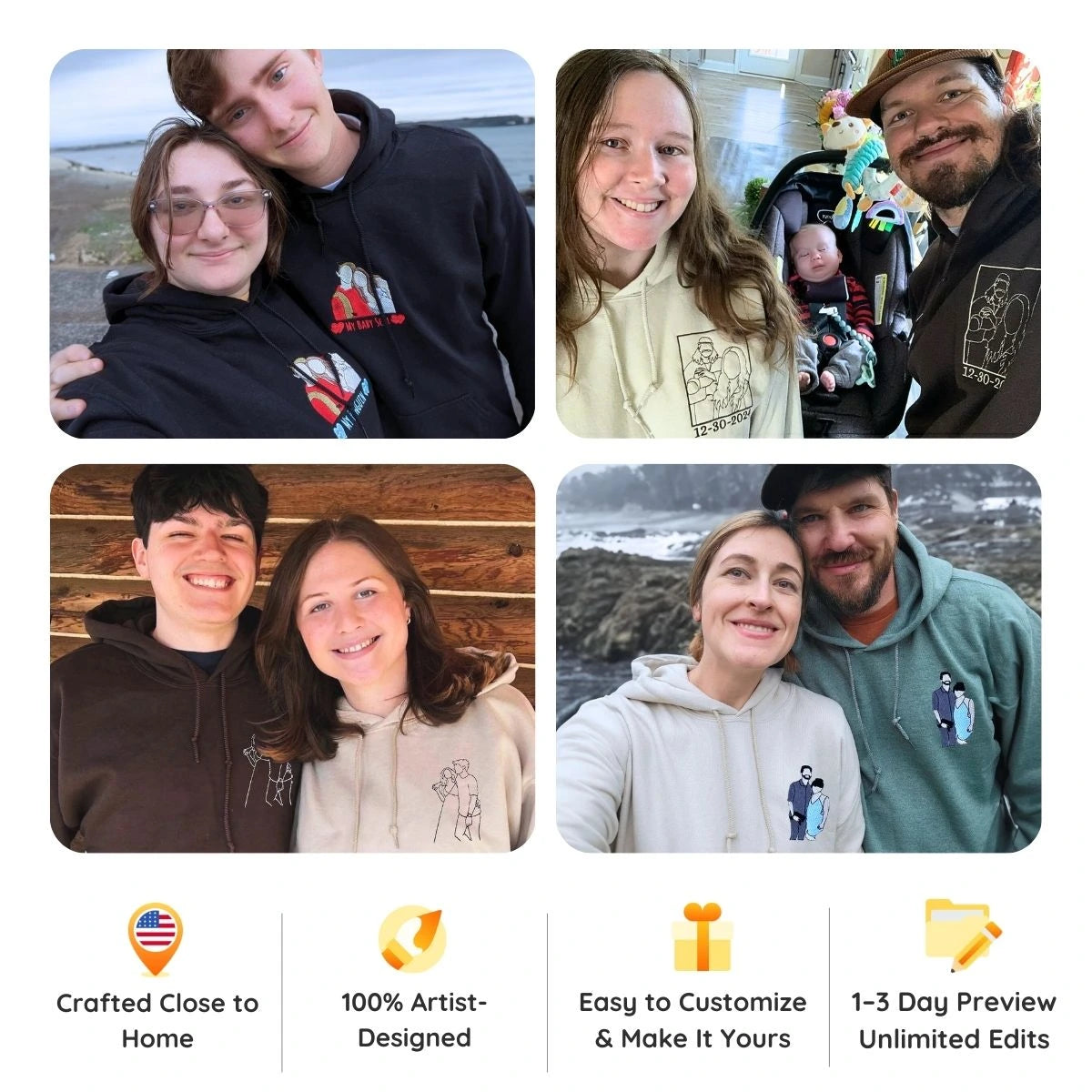 Custom Love Anniversary Portrait Shirt, Sweatshirt or Hoodie – Personalized Embroidered Gift for Boyfriend & Girlfriend