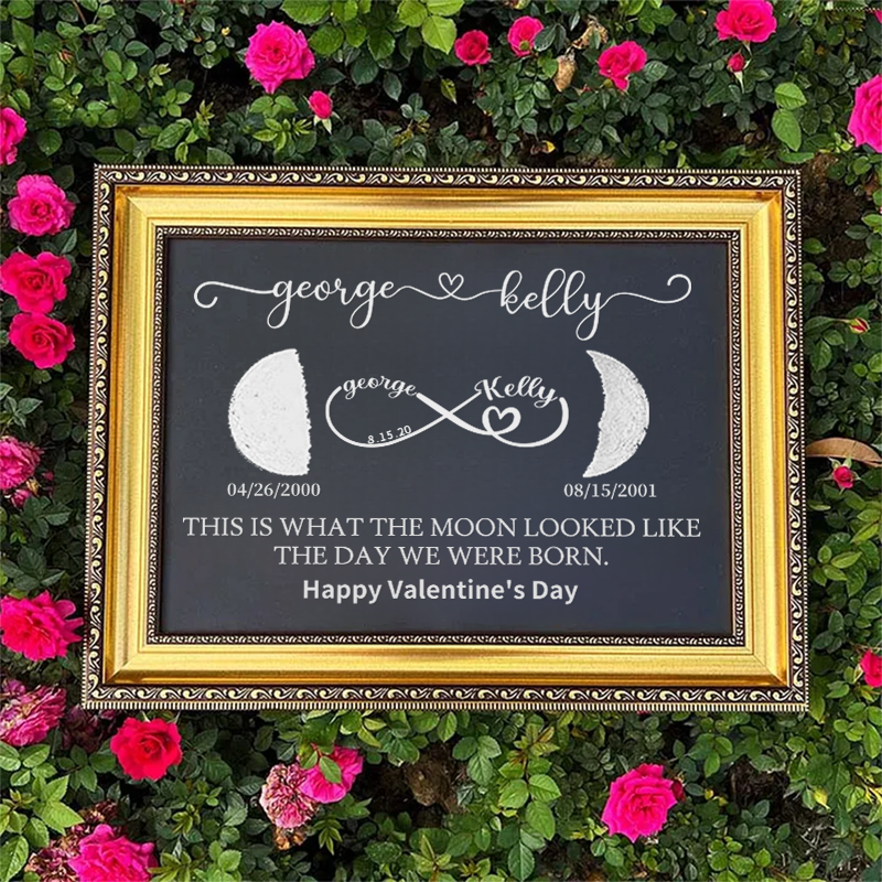 Custom Moon Phase Frame With Text & Date- This is How the Moon Looked Like on the Day we Met / Got Married / Engaged