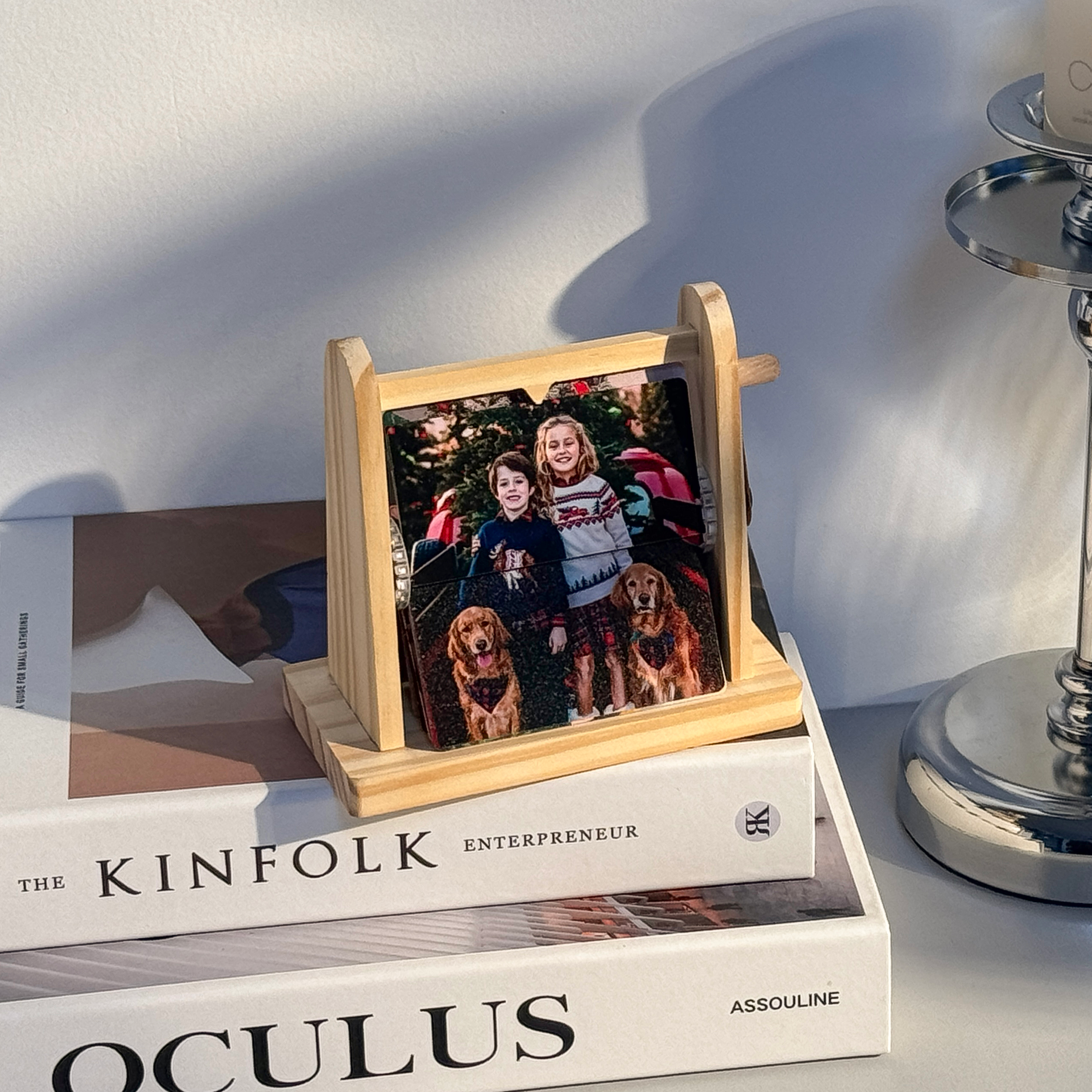 Custom-made Wooden Flip-top Photo Album Box With Crank Handle