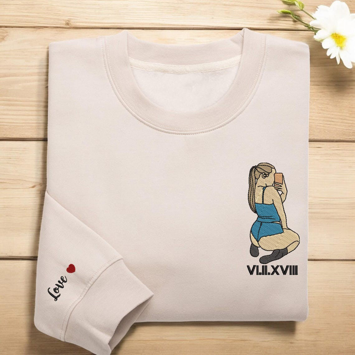 Embroidered Spicy Hoodie Line Art Photo Crewneck Valentine Gift for Him