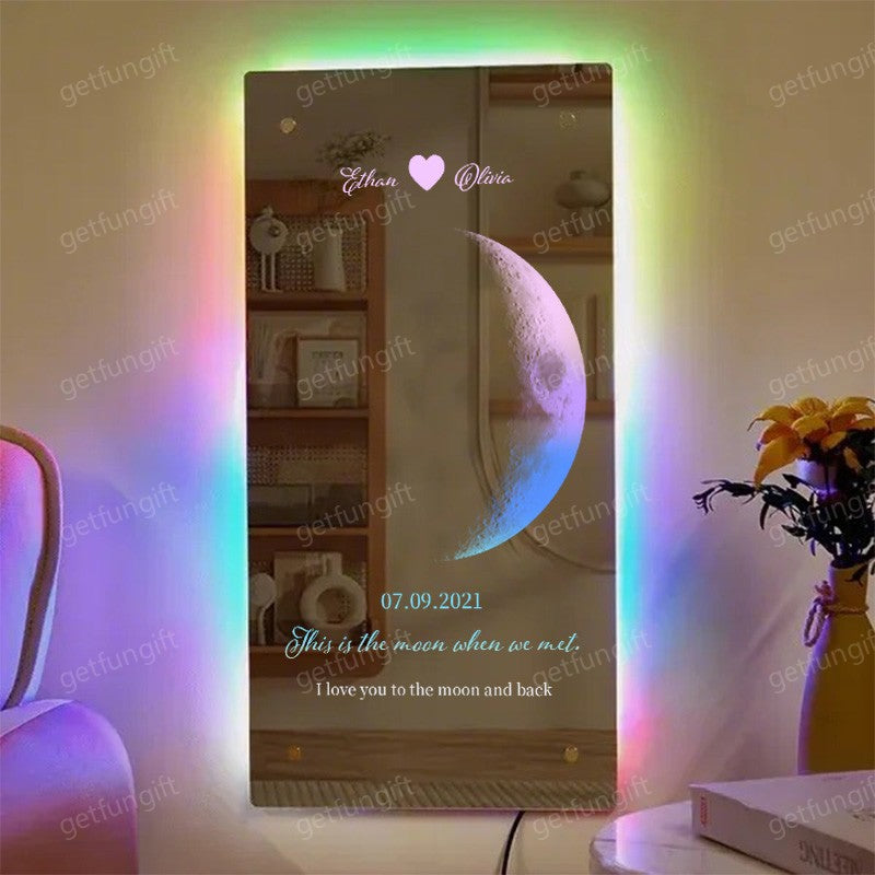šCustom Couple Anniversary Moon Phase Mirror Light - Romantic Valentine's Day Gift