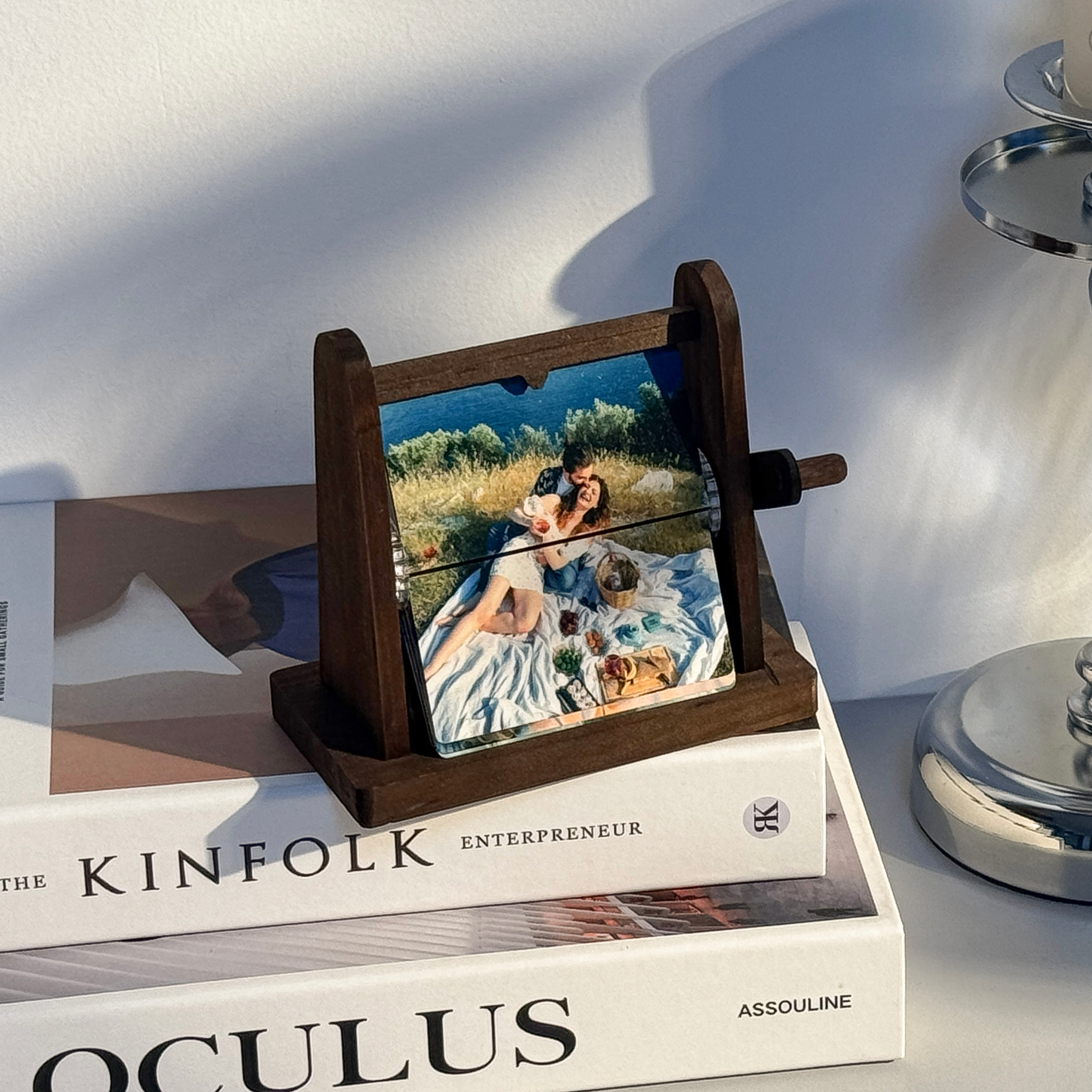 Custom-made Wooden Flip-top Photo Album Box With Crank Handle