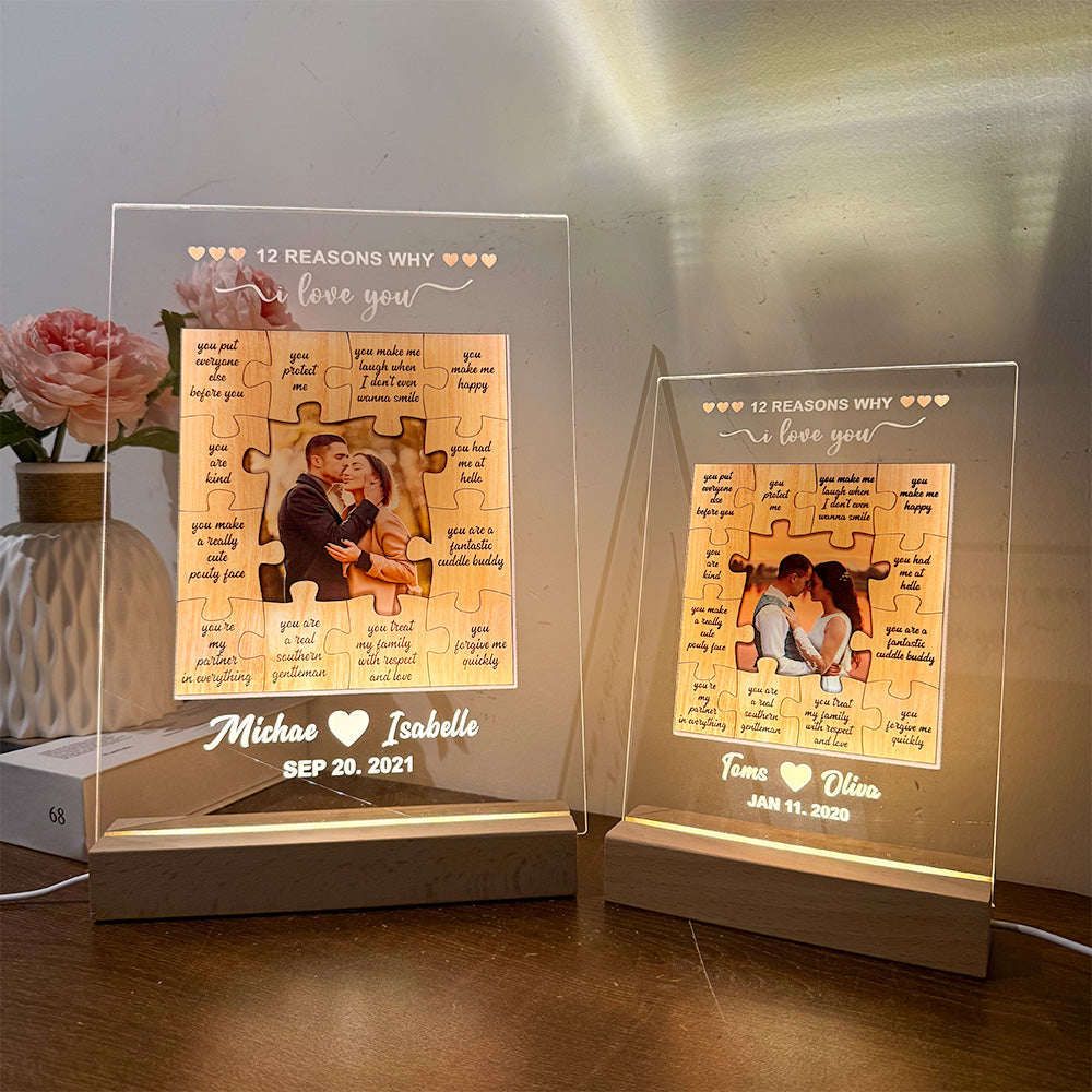 50%OFF⭐️12 Reasons Why I Love You Puzzle Custom Photo LED Acrylic Night Light