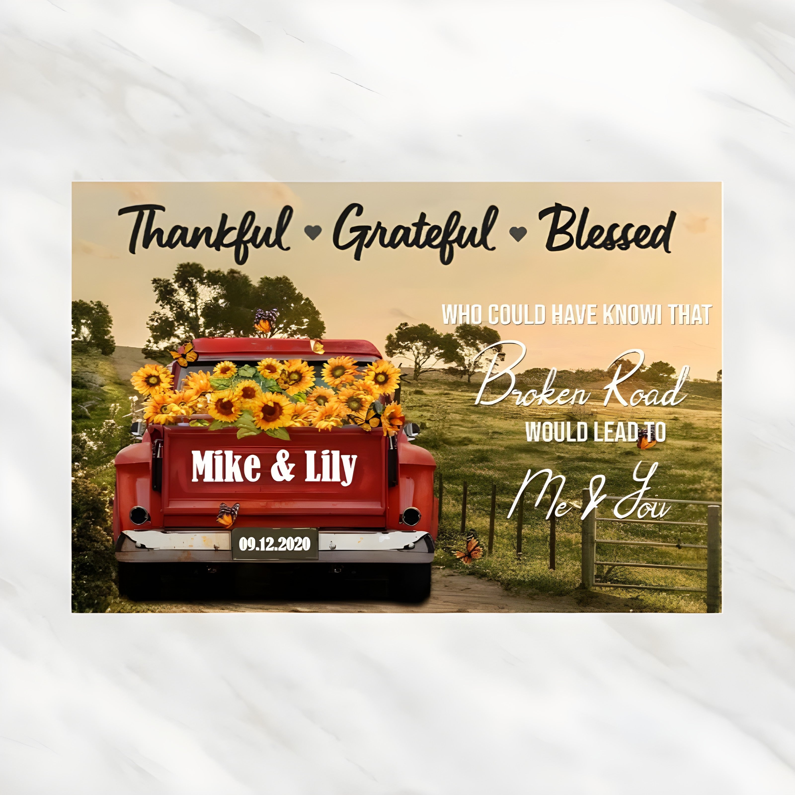 Custom Vintage Truck Sunflower Farmhouse Canvas Gift