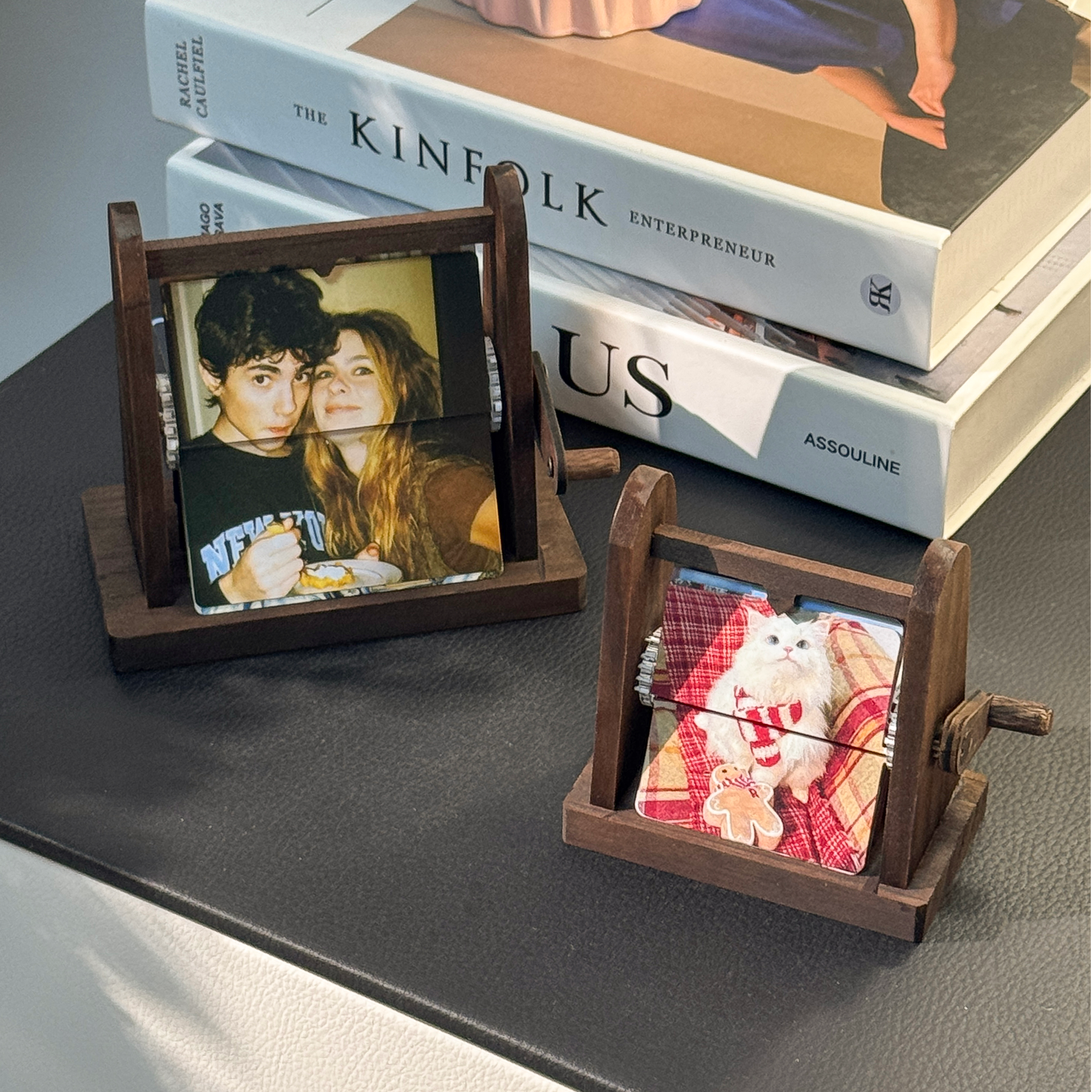 Custom-made Wooden Flip-top Photo Album Box With Crank Handle