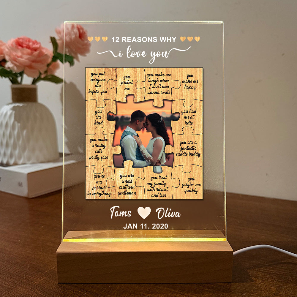 50%OFF⭐️12 Reasons Why I Love You Puzzle Custom Photo LED Acrylic Night Light