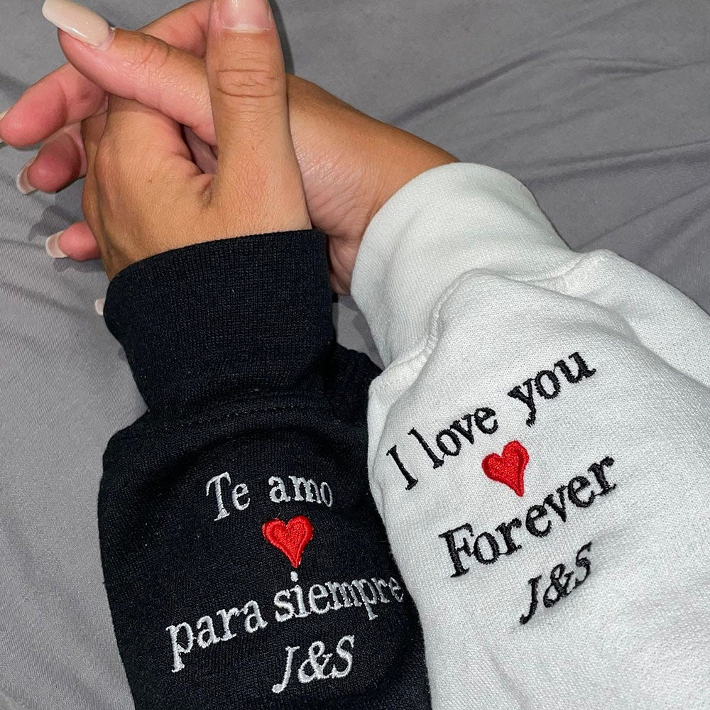 Embroidered Couple Portrait Sweatshirt with Roman Numeral Date,Couples Gift