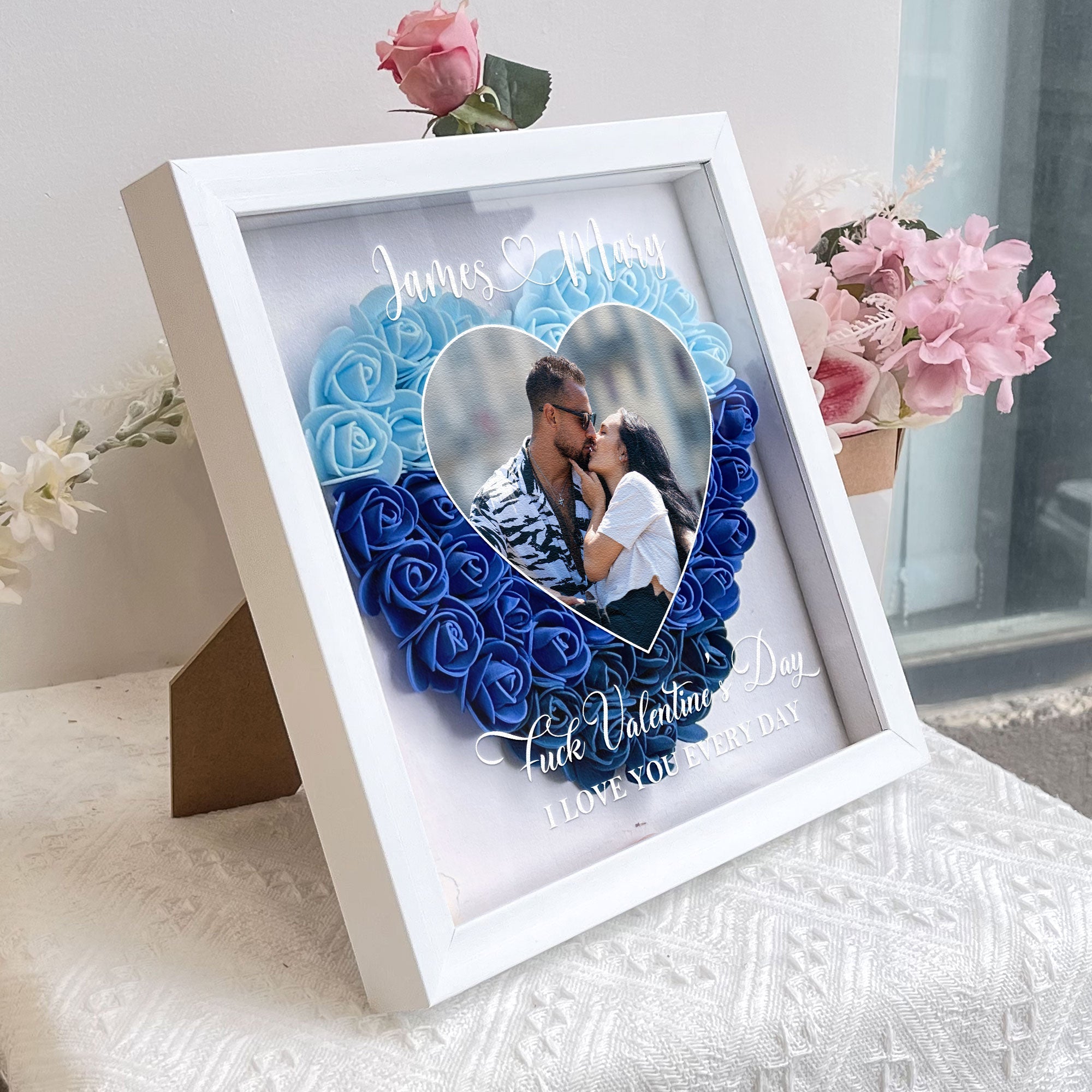 F*ck Valentine's Day I Love You Every Day - Custom Photo Flower Shadow Box