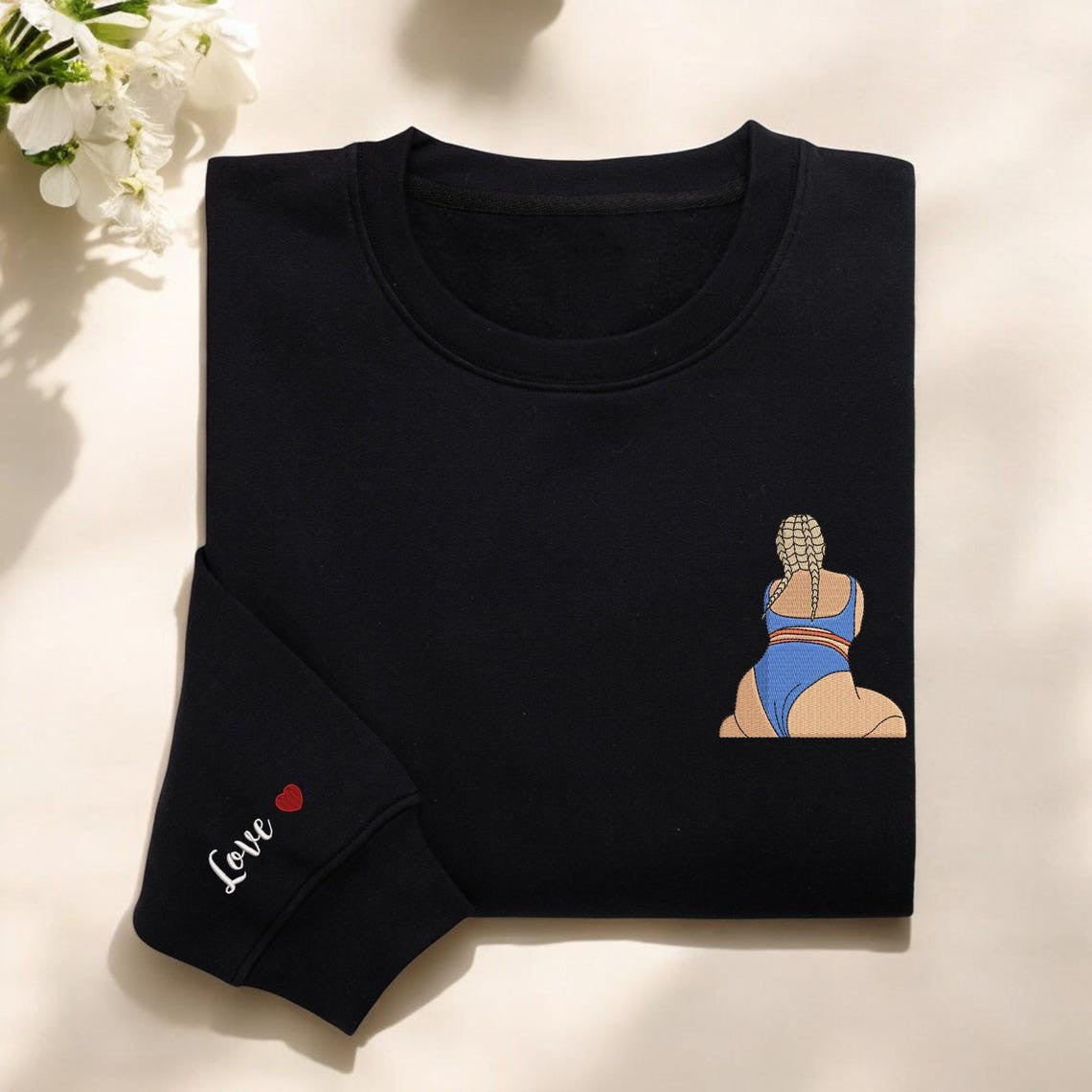 Embroidered Spicy Hoodie Line Art Photo Crewneck Valentine Gift for Him