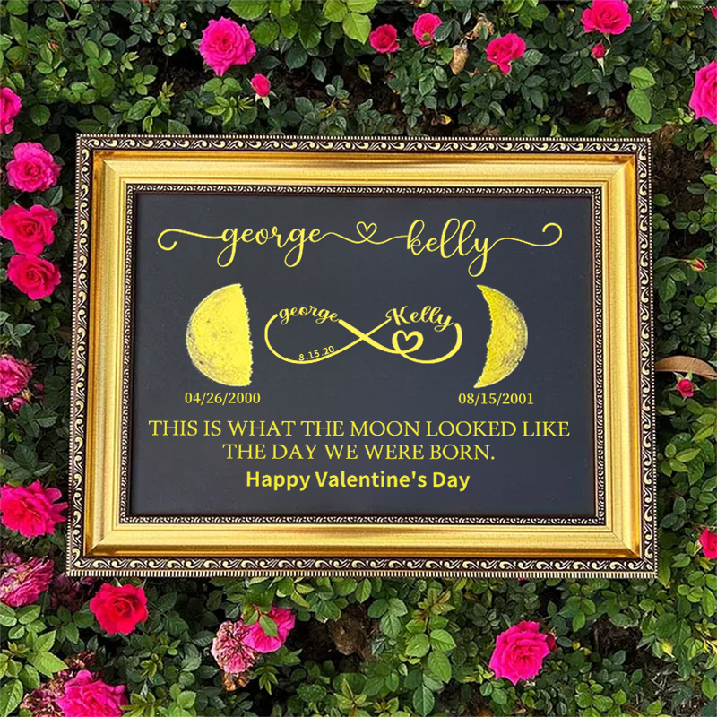 Custom Moon Phase Frame With Text & Date- This is How the Moon Looked Like on the Day we Met / Got Married / Engaged