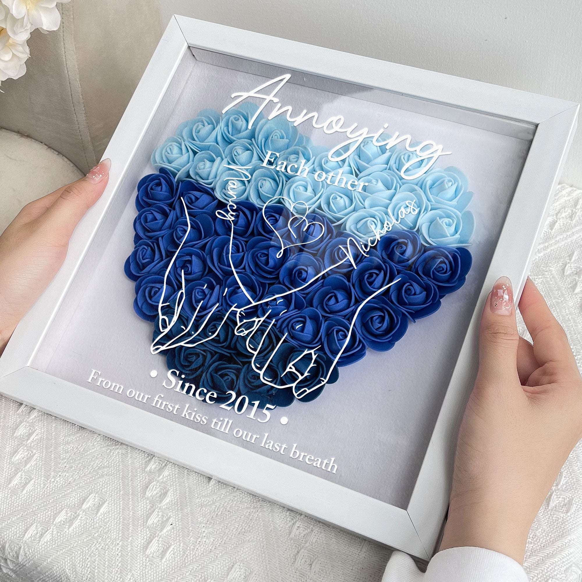 Annoying Each Other Since Couple Hands - Custom Flower Shadow Box
