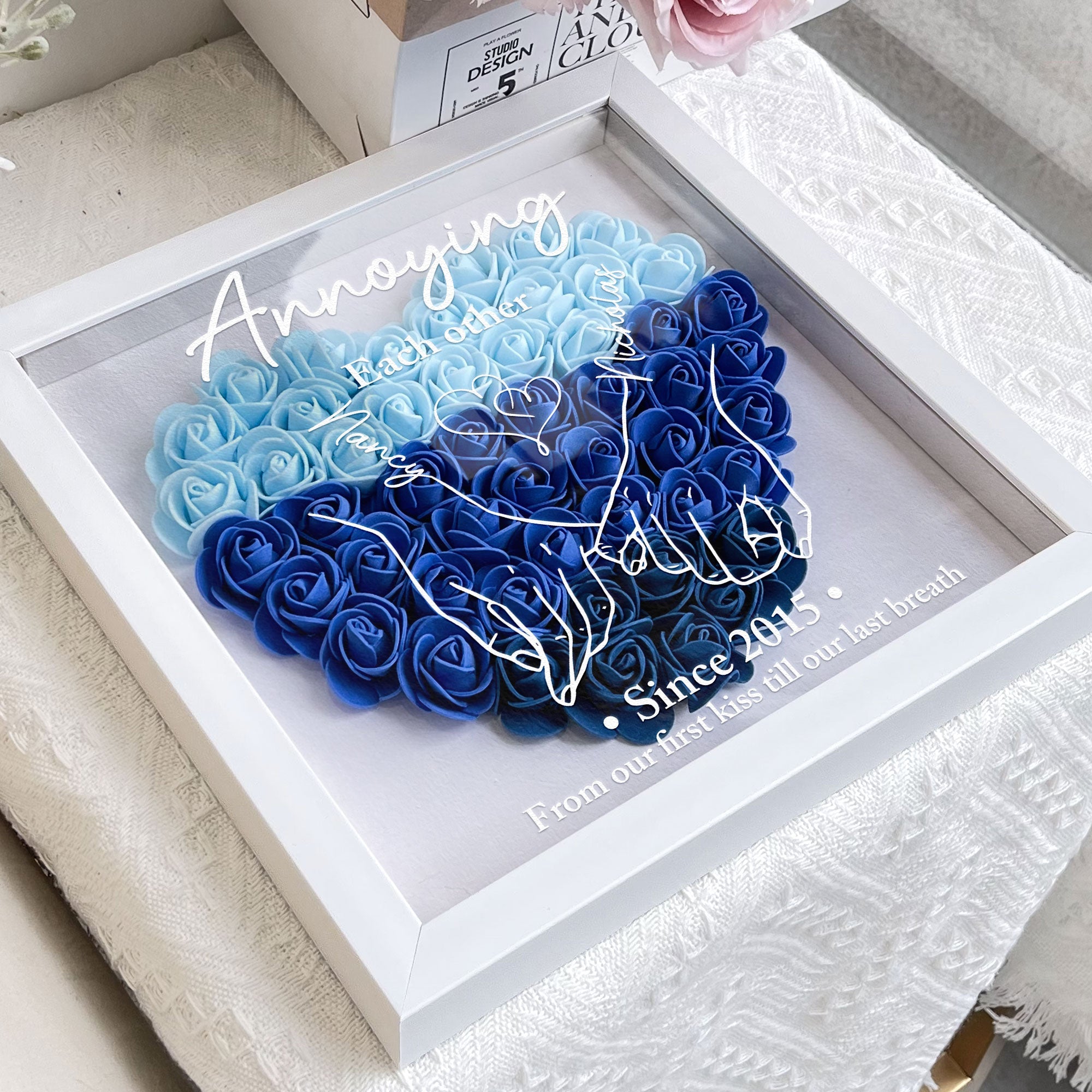 Annoying Each Other Since Couple Hands - Custom Flower Shadow Box