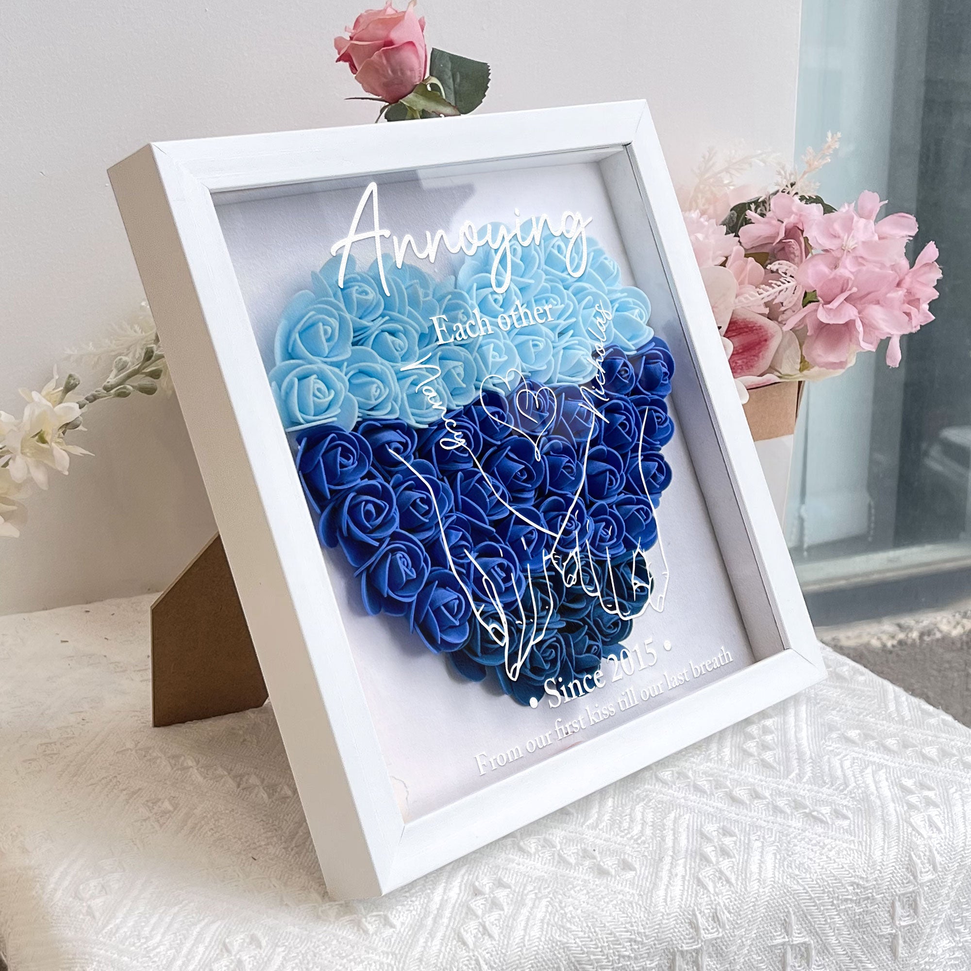 Annoying Each Other Since Couple Hands - Custom Flower Shadow Box