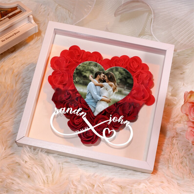 Custom Heart Flower Shadow Box with Photo