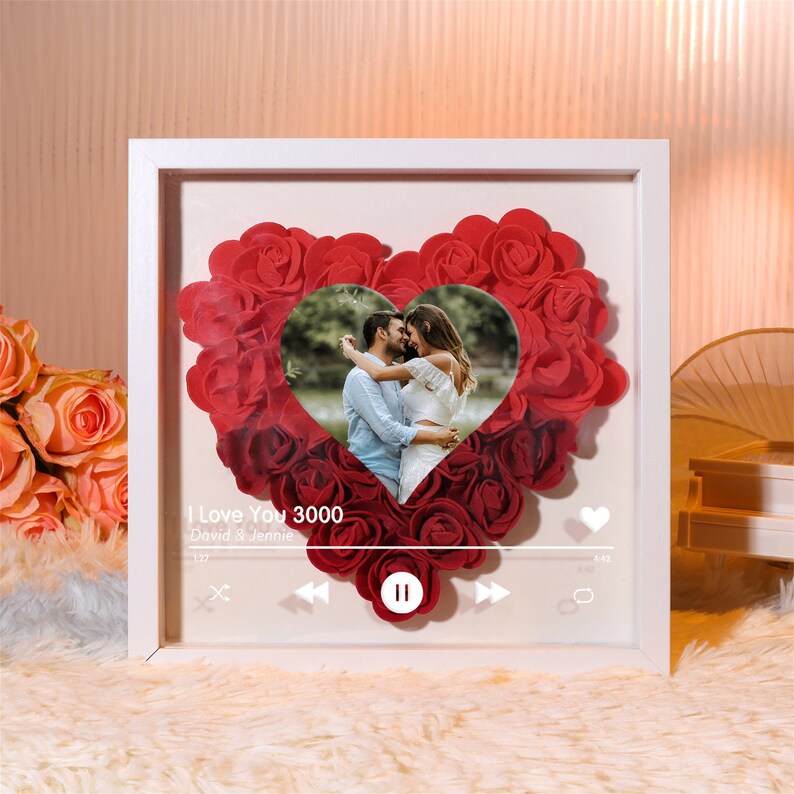 Custom Heart Flower Shadow Box with Photo