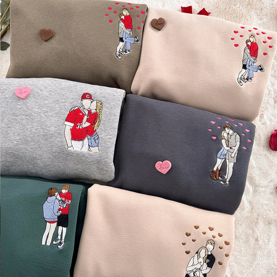 Custom Embroidered Portrait Sweatshirt from Photo For Couple ,Valentine’s Day Gift