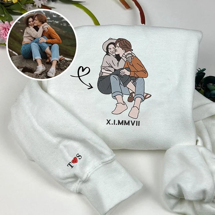 Custom Embroidered Portrait Sweatshirt, Embroidered Design with Roman Numerals