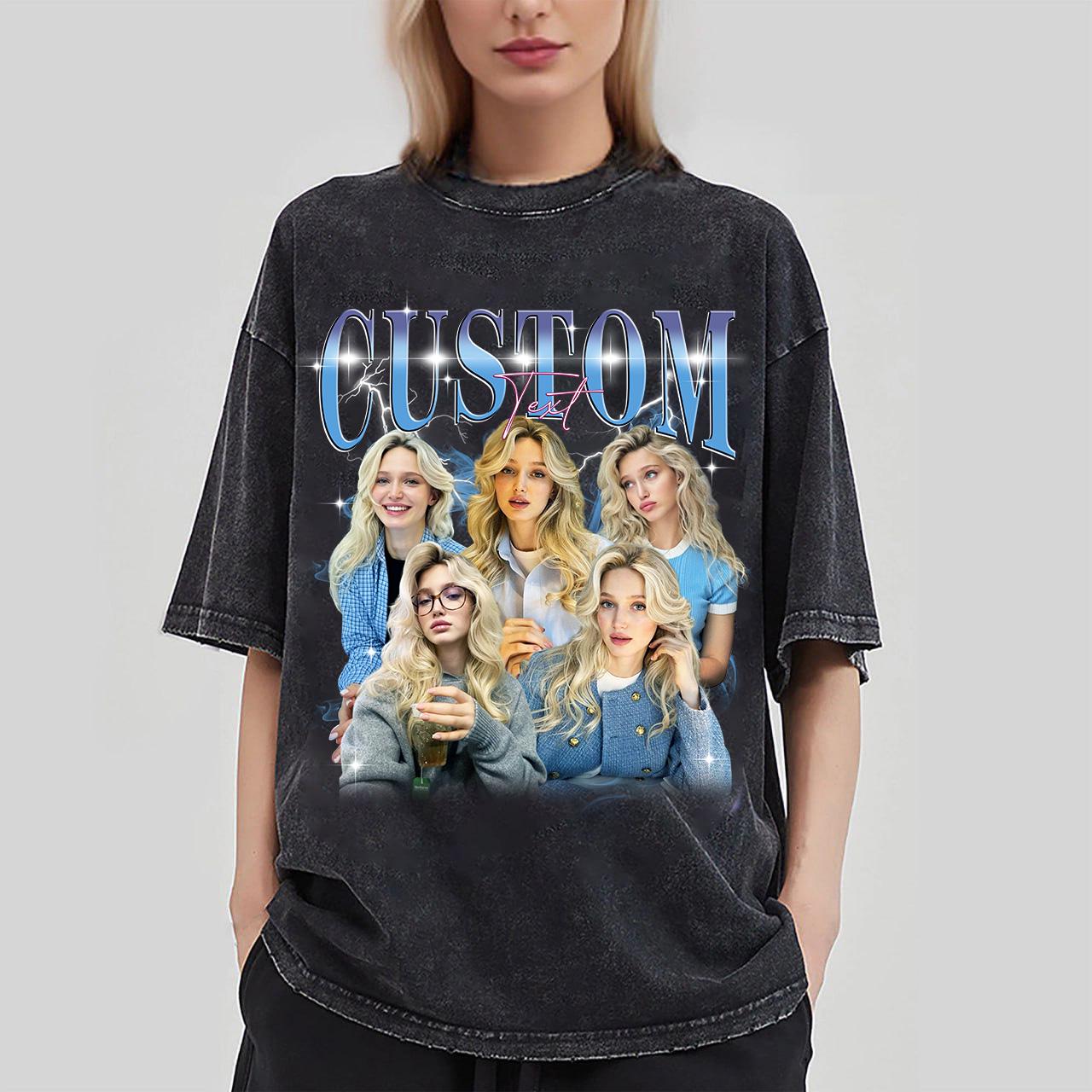 Custom Photo Bootleg Girlfriend 6 Face 90s Retro Vintage T-Shirt, Pictures Tee for Couple