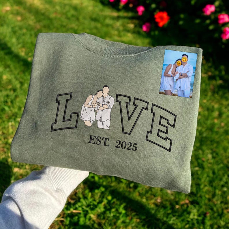 Custom LOVE Embroidered Portrait from Photo Sweatshirt